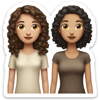 A girl with fair skin and dark brown curly and a girl with fair skin and dark brown straight hair sticker