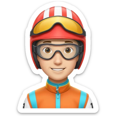 horse race jockey portrait, head and shoulders only, wearing colorful racing helmet and goggles, sporty uniform collar, confident smile, 3D cartoon, mobile game icon style, clean background, no text, no watermark
 sticker
