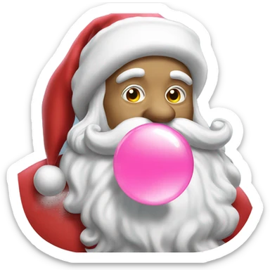 santa blowing a big pink bubble gum bubble  sticker
