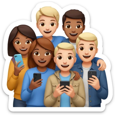 I want to generate an image to show a group of friends playing a mobile game sticker