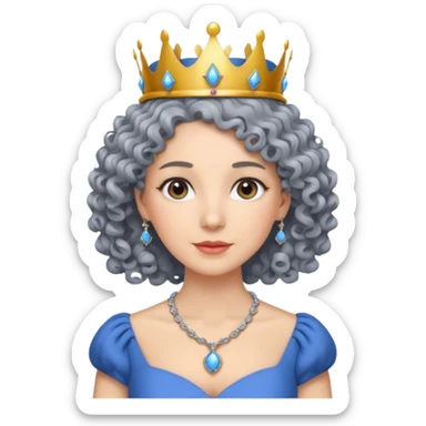 gray curly hair ladies with necklace and crown, with blue dress sticker