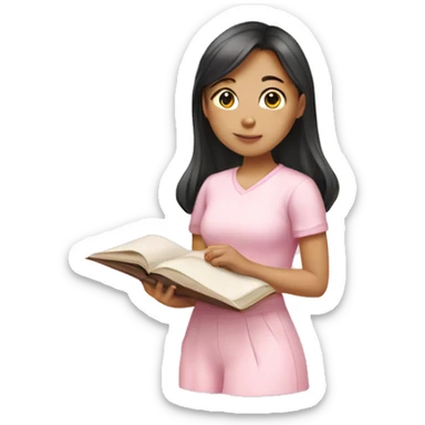 Asian girl in a light pink outfit studying  sticker