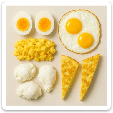 uova cotte in modo diverso in un clima pulito, viste dall'alto sticker