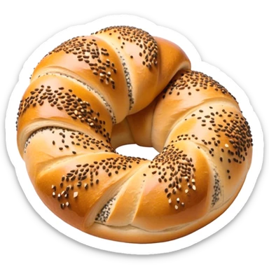 Cinematic Realistic Simit twisted Turkish bread in poppy seeds sticker