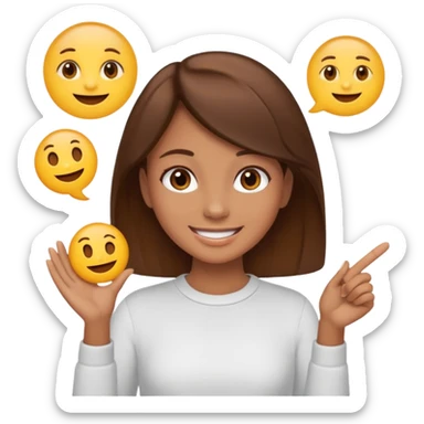 Make an emoji of a girl (no glasses) with brown hair who is teaching how to make an emoji sticker
