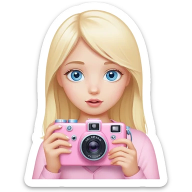 Blue eyed Blonde girl taking pics on a baby pink camera  sticker