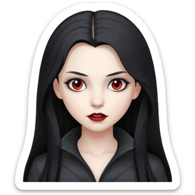 vampire girl black long hair gray eyes dark gray clothes gray background sticker