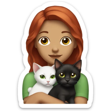 Brown red locks holding a kitten with a white woman with green eyes and black hair sticker