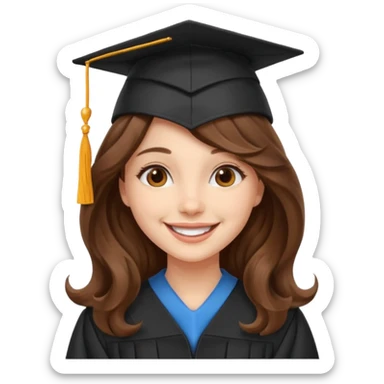Graduated Students, Cheerful girl, long brown wavy hair, wearing graduation cap sticker