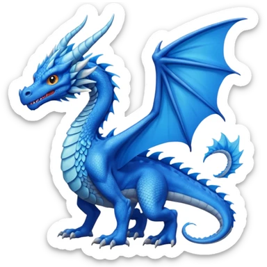 Hydra emoji – full body, blue dragon-like creature, 3 heads, wings, 4 legs, tail, slight side angle
 sticker