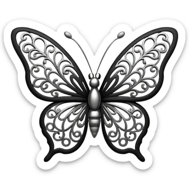 Black and silver filigree butterfly, 3D, extremely detailed design sticker