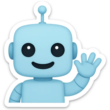 Create a transparent PNG of a cute light blue (#b0f2f8) robot with an antenna on its head, waving, in the style of an Apple emoji. Remove the background and keep the robot's light blue color and cute features. sticker