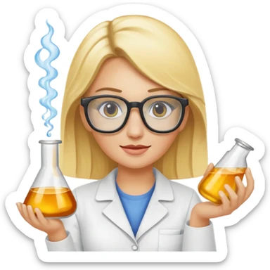 Eine hellblonde Chemikerin mit typischem Erlmeyerkolben in der Hand und Laborbrille auf sticker