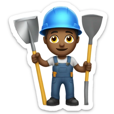 photorealistic man with a construction helmet and a shovel sticker