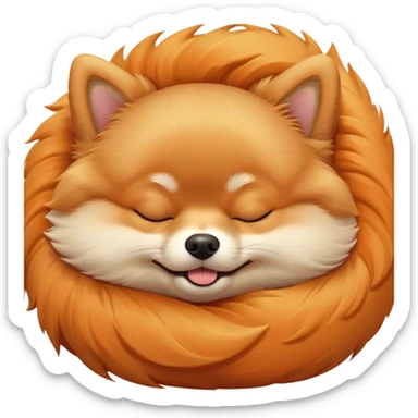 Meme-Worthy Cute Sleeping Orange Pomeranian Portrait Emoji, Head resting peacefully with a contented smile, showcasing a delightfully compact build and a luxuriously soft, fluffy orange Fur, eyes shut in a serene nap, Simplified yet hilariously adorable features, highly detailed, glowing with a soft, drowsy light, high shine, relaxed and utterly lovable, stylized with an air of playful laziness, bright and heartwarming, soft glowing outline, capturing the essence of a comically sleepy companion, so meme-worthy it feels like it could instantly become the next viral sensation of adorable slumber! sticker