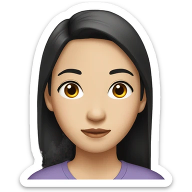 A 22 year old, Asian woman, with straight black hair,   with brown eyes wearing a t-shirt. sticker