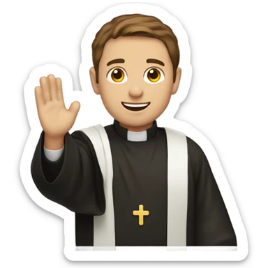 Priest with brown hair waving goodbye sticker