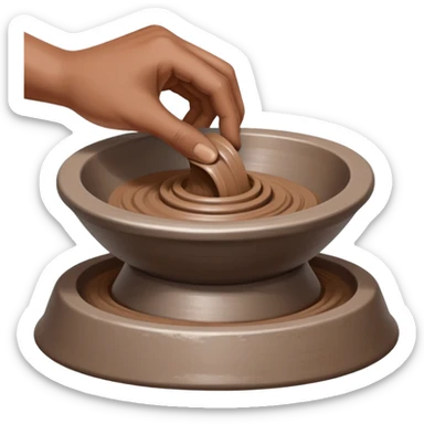 single hand scooping a mound of clay on a silver pottery wheel sticker