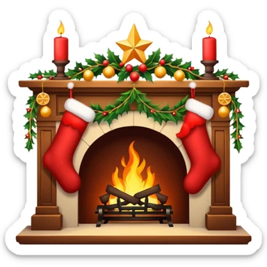 Cozy Christmas fireplace with decorations sticker