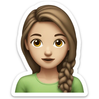 The girl has blue and green mixed eyes, brown hair, has blues on the front of her hair and white skin sticker