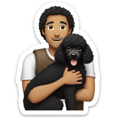 Black haired guy hugs black poodle dog  sticker