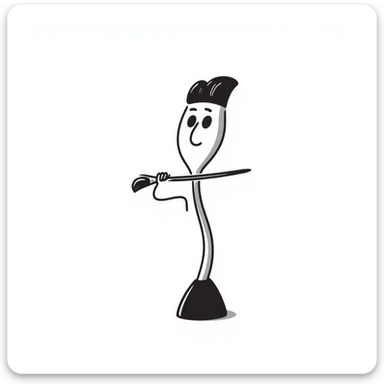 A paintbrush morphing into a silver metal human figure emblem sculpture, representing artistic identity, with a shiny silver finish sticker