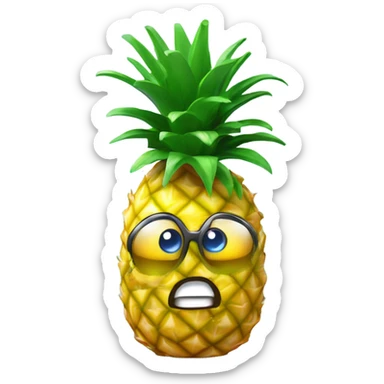 3D elegant pineapple🍍  with big shiny eyes 👀 pineapple holds mirror with its reflection 🪞🍍 sticker