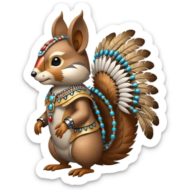 Full Robotic squirrel wearing native American regalia with feathers and beads sticker