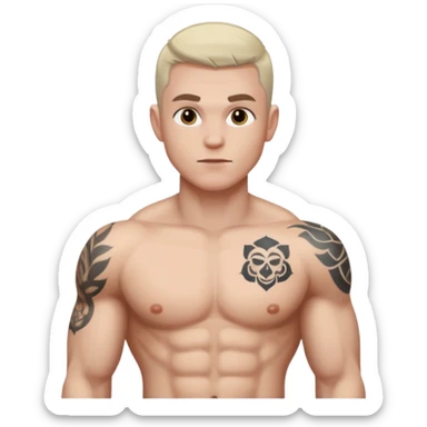 tattoo man, white skintone, more highlight the tattoo, body builder, tatto on fully chest, more tattoos on the body, more visible tattoo, big tattos. sticker