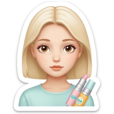 An aesthetic girl with a clean face and delicate shades advertises a sticker pack cosmetics with emotions of calmness sticker