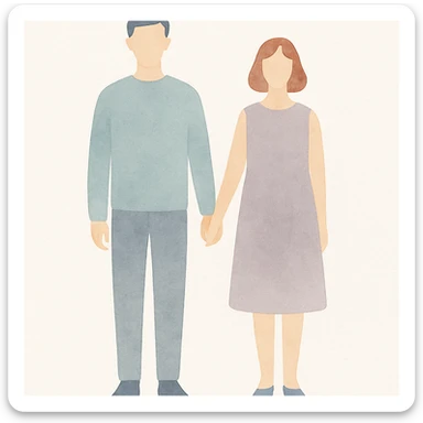 a couple holding hands and standing straight, soft watercolor style sticker