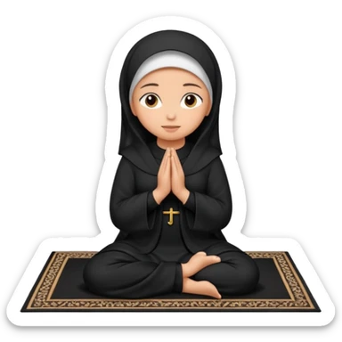 muslim woman praying on a black praying carpet with a black abaya on sticker