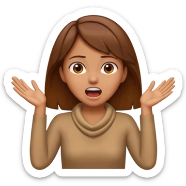 girl with tan skin and brown hair with hands crossed around her neck and a scream emotion on her face sticker
