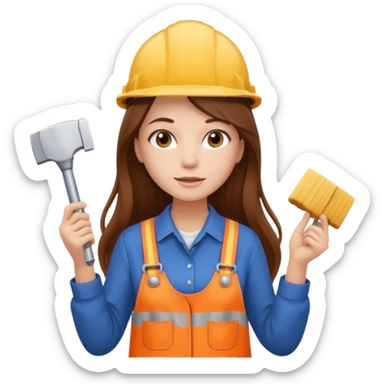 beautiful girl with long brown hair constructing new bathroom sticker