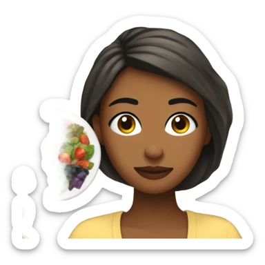 a woman looks at a plate of healthy food sticker