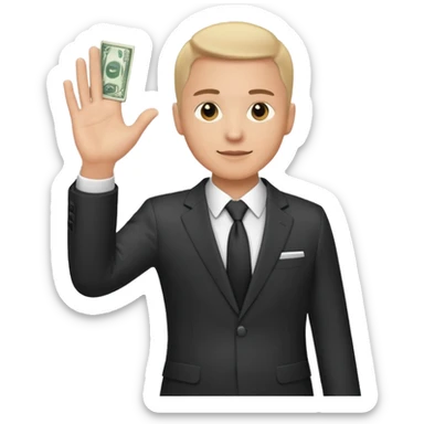 The businessman extends his hand to the side and give money sticker