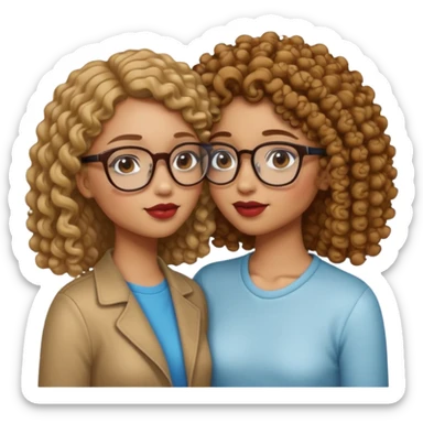 a light skin with straight hair and glasses and a light brown skin girl with curly hair kissing eschother sticker