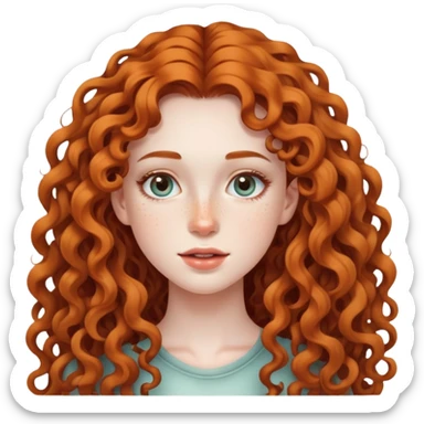 Attractive girl with extremely long curly hair and many freckles on her face sticker
