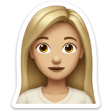 Girl with long dark blonde hair, bangs, brown hair and a white sweater sticker