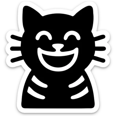 a laughing tabby cat, simple and bold, clear facial features, happy sticker