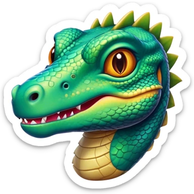 Cinematic Cute Komodo Dragon Lizard Portrait Emoji, Head tilted playfully and inquisitively, with a sleek, scaled form accented by vibrant hues and curious, sparkling eyes, Simplified yet irresistibly adorable features, highly detailed, glowing with a warm, lively glow, high shine, affectionate and spirited, stylized with a touch of exotic charm, bright and endearing, soft glowing outline, capturing the essence of a mischievous yet captivating lizard that seems poised to scurry out of the screen into your heart! sticker