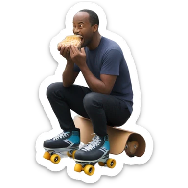 Man eatting loads of food on quad skates sticker