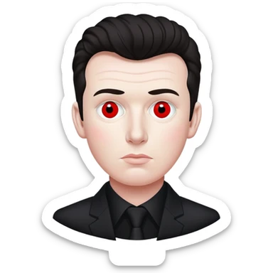 Rick Astley but his body is just black with white outlining the black and red dots which are his eyes appear and stay there for a little while and then the red eyes disappear sticker