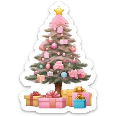 pastel pink christmas tree and some gift boxes under sticker