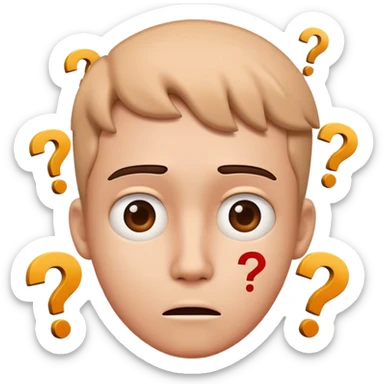 A confused character with question marks around its head sticker