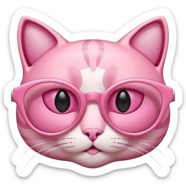 A 3D cartoon rose-pink cat-eye shaped spectacle, glossy curved frame, soft reflections, isolated on plain background. only glasses. sticker