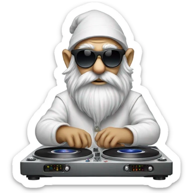 Focused Dj gnome wih sunglasses ad turntables  sticker