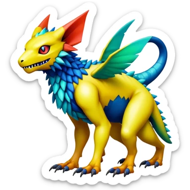 colorful modern cyber-Fakémon-Digimon-Trico-Vernid-creature (full body) sticker