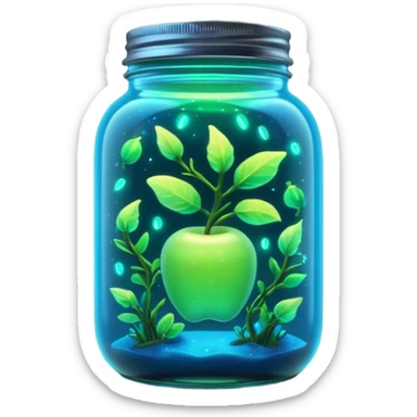 3D render of Firefly Jar, bioluminescent deep sea style, glowing neon blue and green lights, dark background to contrast the glow, translucent organic textures, Apple emoji style. sticker