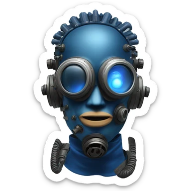 cyborg head with dark blue steampunk respirator mask and dark blue Mohawk  sticker